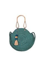 Load image into Gallery viewer, Large Peacock recycled jute bag with cane handles MULTIPLE COLOUR CHOICES