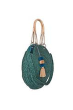 Load image into Gallery viewer, Large Peacock recycled jute bag with cane handles MULTIPLE COLOUR CHOICES