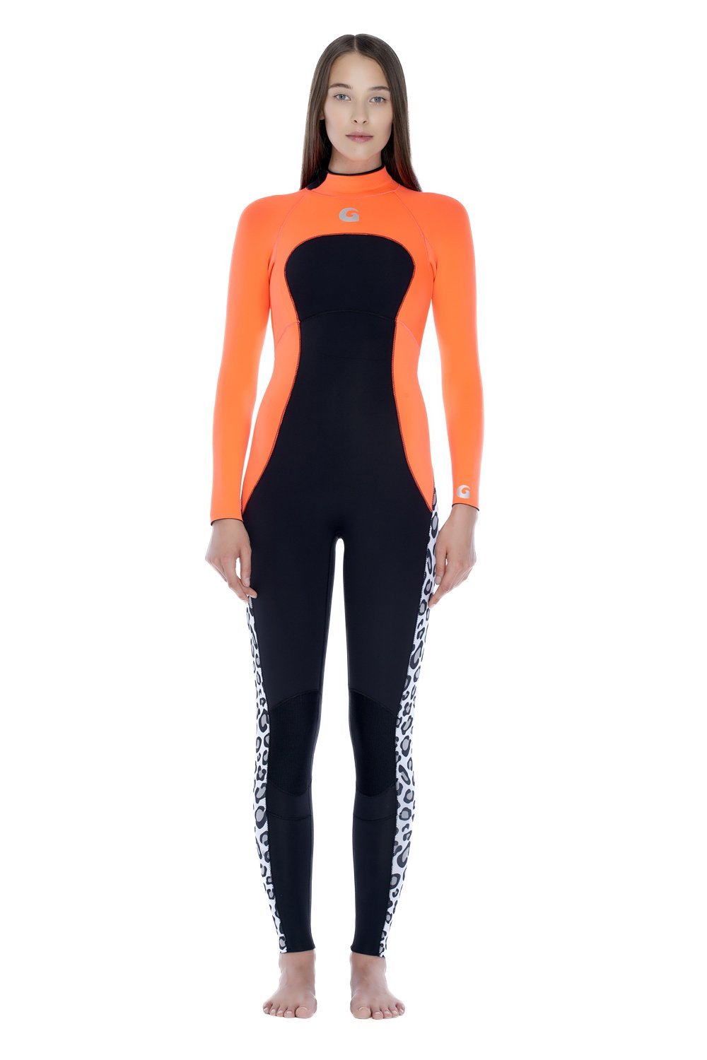 GlideSoul full wetsuit 3/2 MM women bold leopard /orange