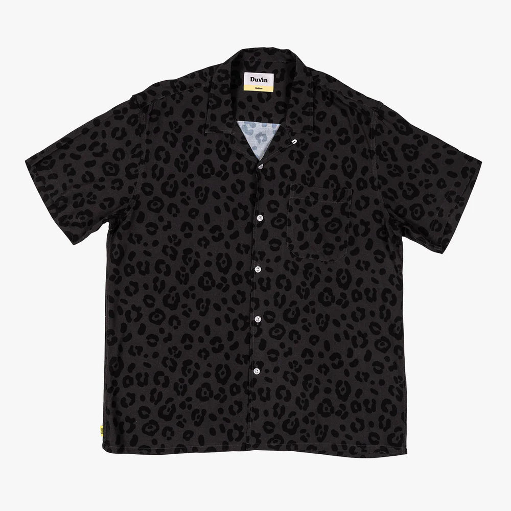 Duvin Black Leopard Button up cabana shirt