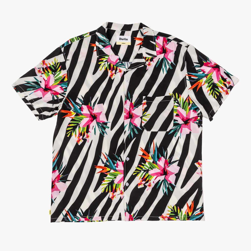 Duvin Zebra Floral Button up cabana shirt