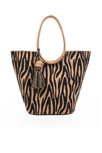 Load image into Gallery viewer, Zebra print recycled jute beach bag
