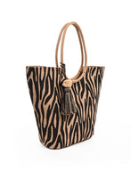 Load image into Gallery viewer, Zebra print recycled jute beach bag
