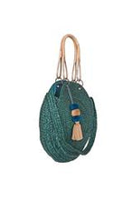 Load image into Gallery viewer, Large Peacock recycled jute bag with cane handles MULTIPLE COLOUR CHOICES
