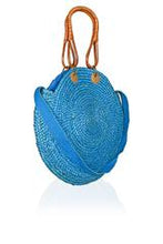 Load image into Gallery viewer, Large Blue jute tote with cane handles
