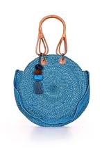 Large Blue jute tote with cane handles