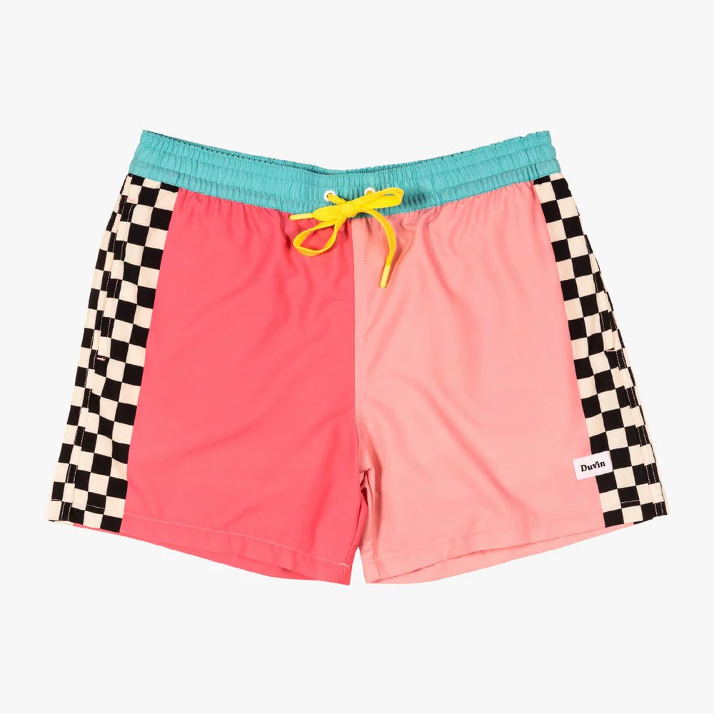 Duvin Beachside Checker Pink Swim Shorts