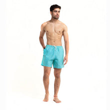 Load image into Gallery viewer, COLOUR CHANGING aqua to navy (wet) and yellow (heat) men&#39;s swim trunk

